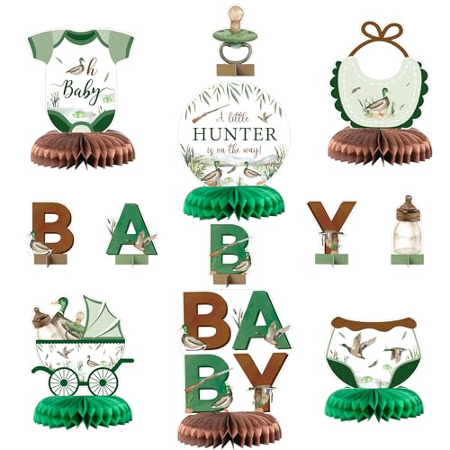 ANGOLIO Duck Hunting Baby Shower Honeycomb Centerpieces 12Pcs Spring Mallard Duck party table Centerpieces Green Hunting Animals Themed Birthday Party Decorations for Kids Baby Shower Supplies - Image 1