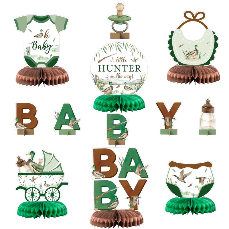 ANGOLIO Duck Hunting Baby Shower Honeycomb Centerpieces 12Pcs Spring Mallard Duck party table Centerpieces Green Hunting Animals Themed Birthday Party Decorations for Kids Baby Shower Supplies - Image 3