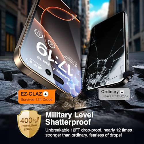 EZ-GLAZ 4-Pack Screen Protectors for iPhone 16 Pro[6.3"] Black Privacy with Flawless Fit Kit + 2-Pack Camera Lens Protector, 15-Second Bubble-Free Installation, 9H Hardness, 12FT Military Grade Shatterproof, Scratch Resistant, Tempered Glass - Image 4