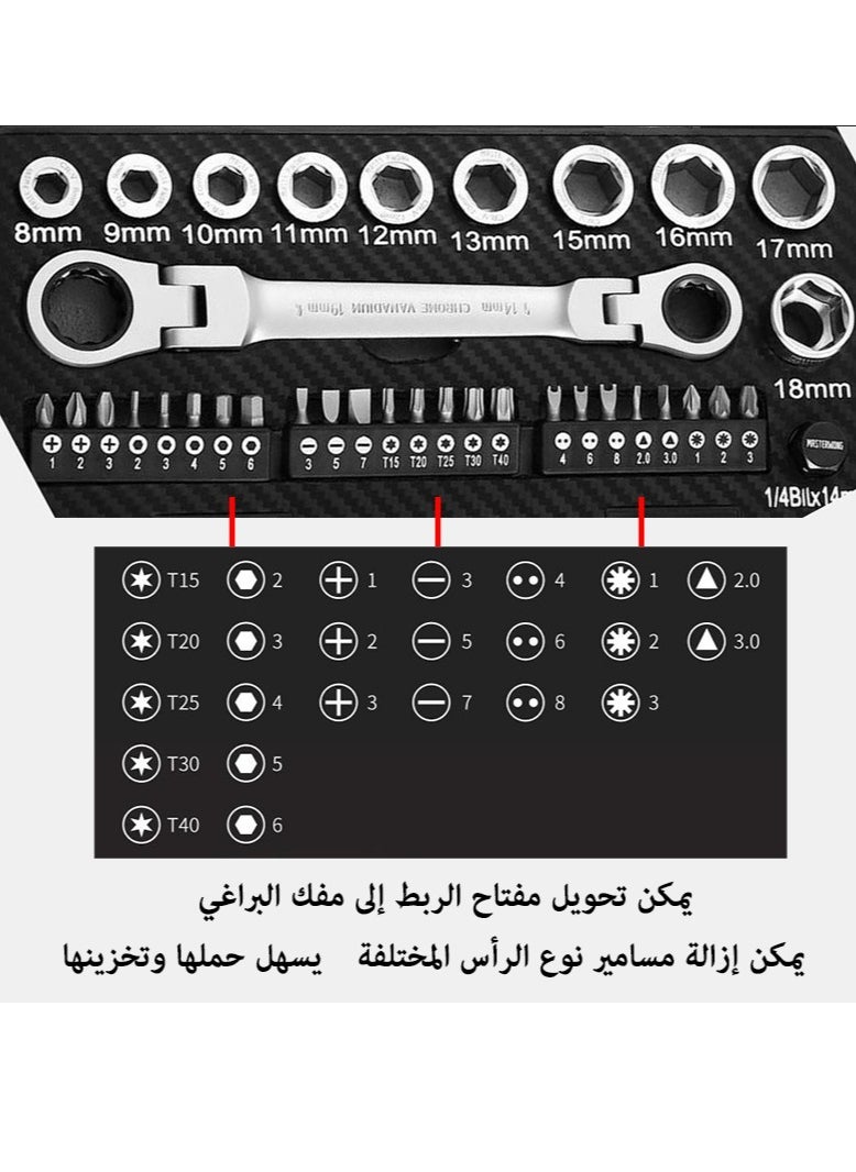 GearZone - Drive Socket Set, 36-Piece, Rotatable Wrenches, Sockets and Driver Bits Set, Versatile Switch Kit High Quality Vanadium Chrome Steel Material - Image 1