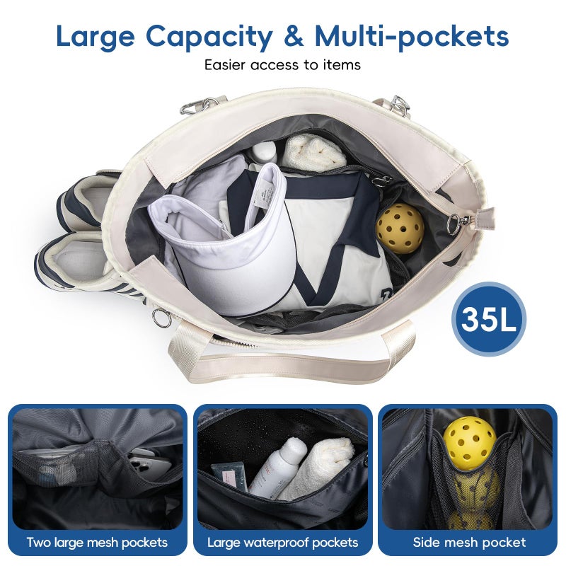 KAVIGOR Pickleball Tote Bag for Women with Fence Hook, Quilted Pickleball Bag Holds 3-4 Paddles with Shoe Compartment & Wet Pocket - Image 5