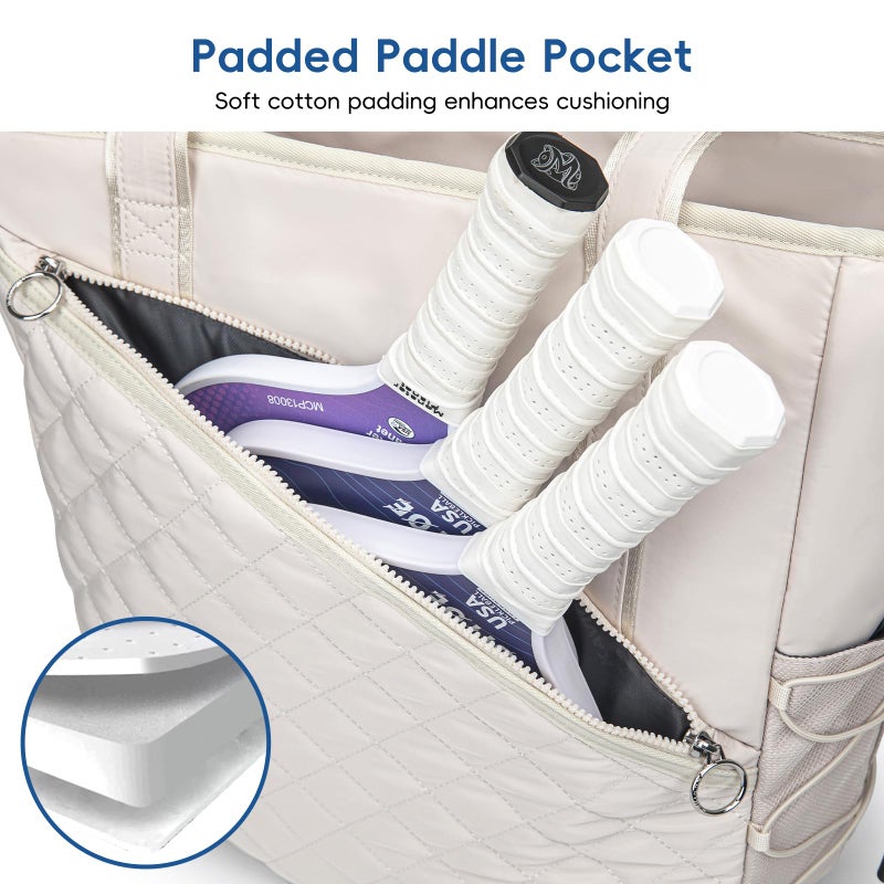 KAVIGOR Pickleball Tote Bag for Women with Fence Hook, Quilted Pickleball Bag Holds 3-4 Paddles with Shoe Compartment & Wet Pocket - Image 3