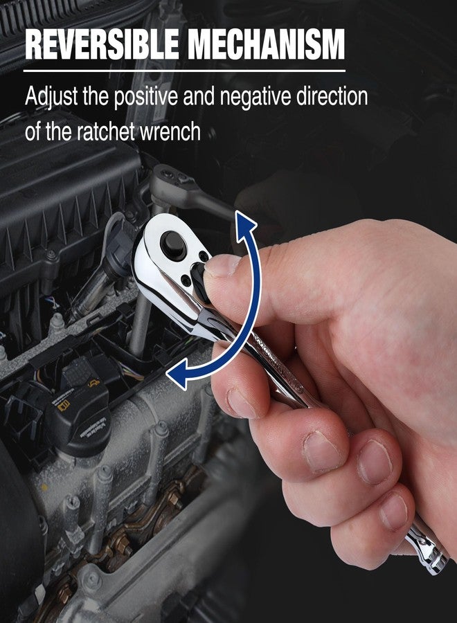 WORKPRO 1/4-Inch Drive Ratchet, Quick-Release Reversible Ratchet Wrench, 72-Tooth 1/4 Drive Ratchet Handle, Chrome Alloy Made, Cr-Mo Head, Full Polished - Image 4