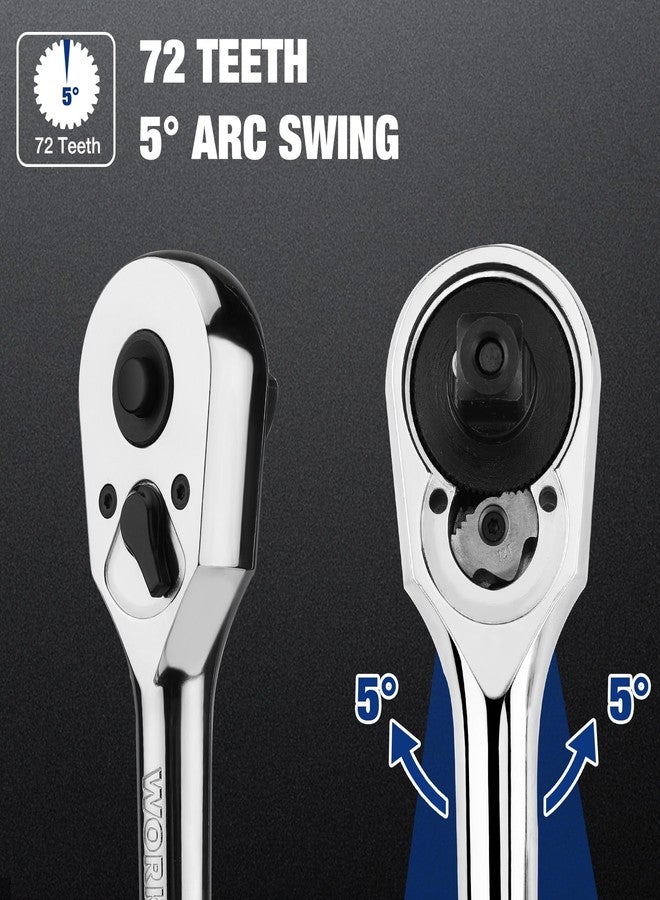 WORKPRO 1/4-Inch Drive Ratchet, Quick-Release Reversible Ratchet Wrench, 72-Tooth 1/4 Drive Ratchet Handle, Chrome Alloy Made, Cr-Mo Head, Full Polished - Image 5