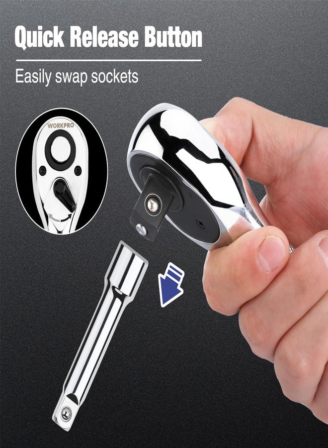 WORKPRO 1/4-Inch Drive Ratchet, Quick-Release Reversible Ratchet Wrench, 72-Tooth 1/4 Drive Ratchet Handle, Chrome Alloy Made, Cr-Mo Head, Full Polished - Image 3
