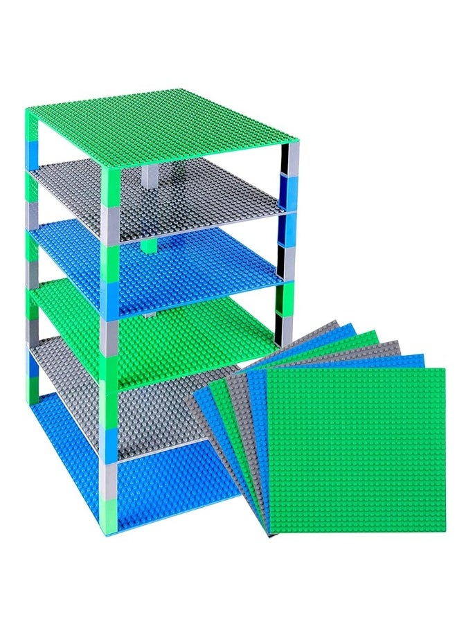 Strictly Briks Strictly Briks Toy Building Block - Classic Baseplates 10" x 10" Brik Tower for Ages 3 Years and Up, 6 Baseplates & 50 Stackers in Blue Green & Gray, 56 Pc  - Image 1