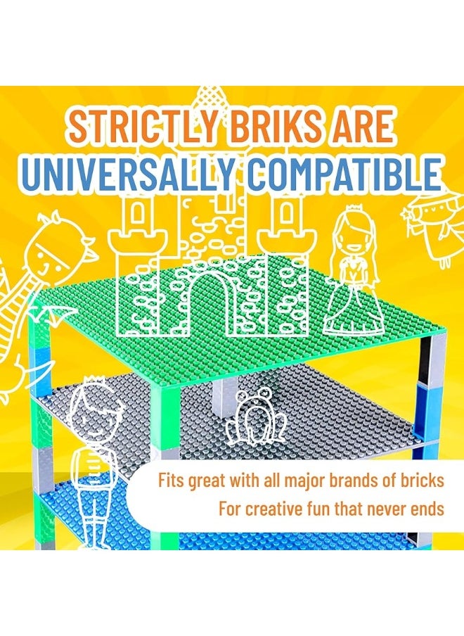 Strictly Briks Strictly Briks Toy Building Block - Classic Baseplates 10" x 10" Brik Tower for Ages 3 Years and Up, 6 Baseplates & 50 Stackers in Blue Green & Gray, 56 Pc  - Image 3