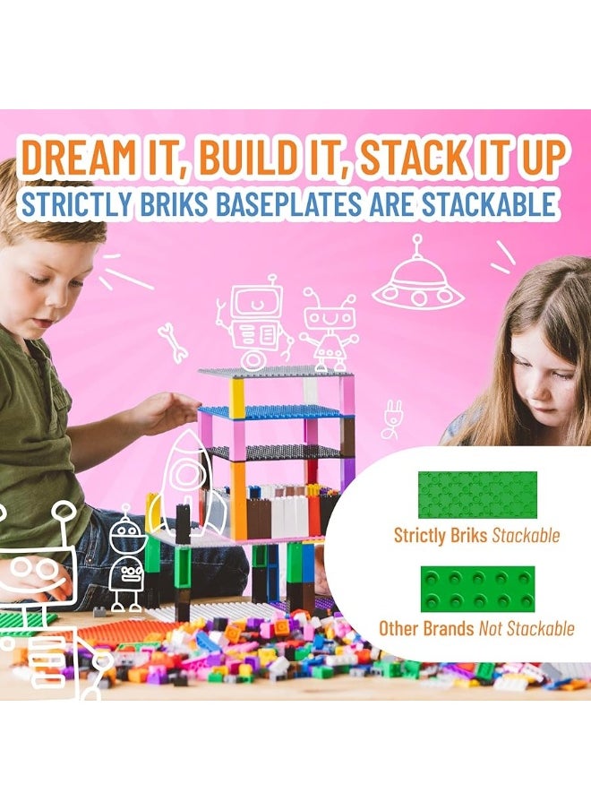 Strictly Briks Strictly Briks Toy Building Block - Classic Baseplates 10" x 10" Brik Tower for Ages 3 Years and Up, 6 Baseplates & 50 Stackers in Blue Green & Gray, 56 Pc  - Image 5