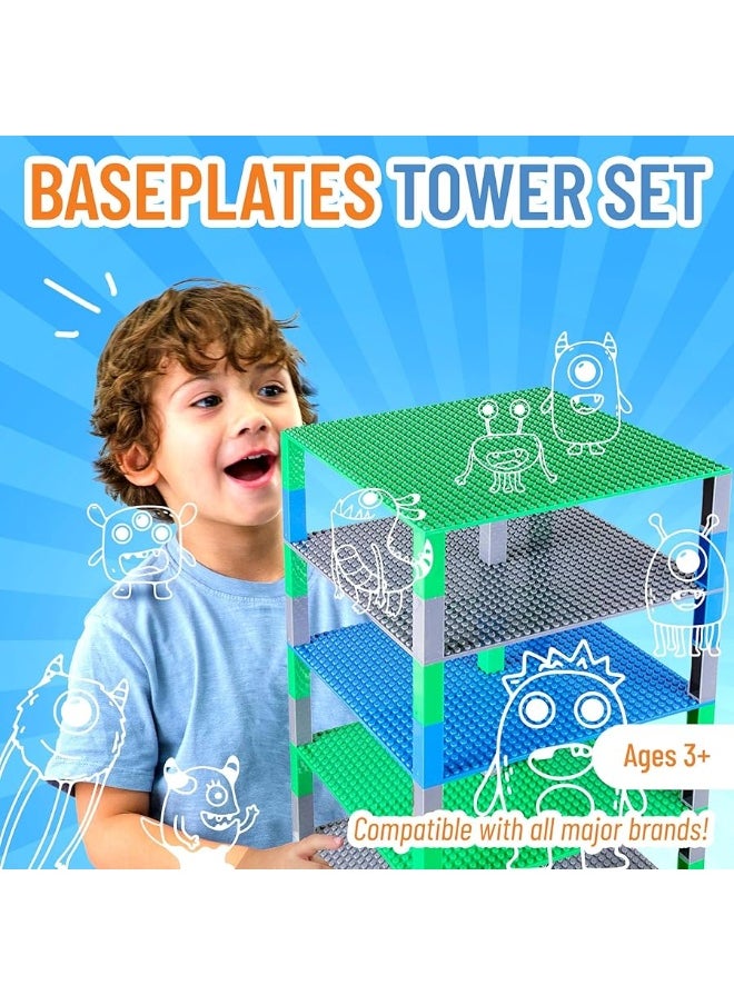 Strictly Briks Strictly Briks Toy Building Block - Classic Baseplates 10" x 10" Brik Tower for Ages 3 Years and Up, 6 Baseplates & 50 Stackers in Blue Green & Gray, 56 Pc  - Image 4
