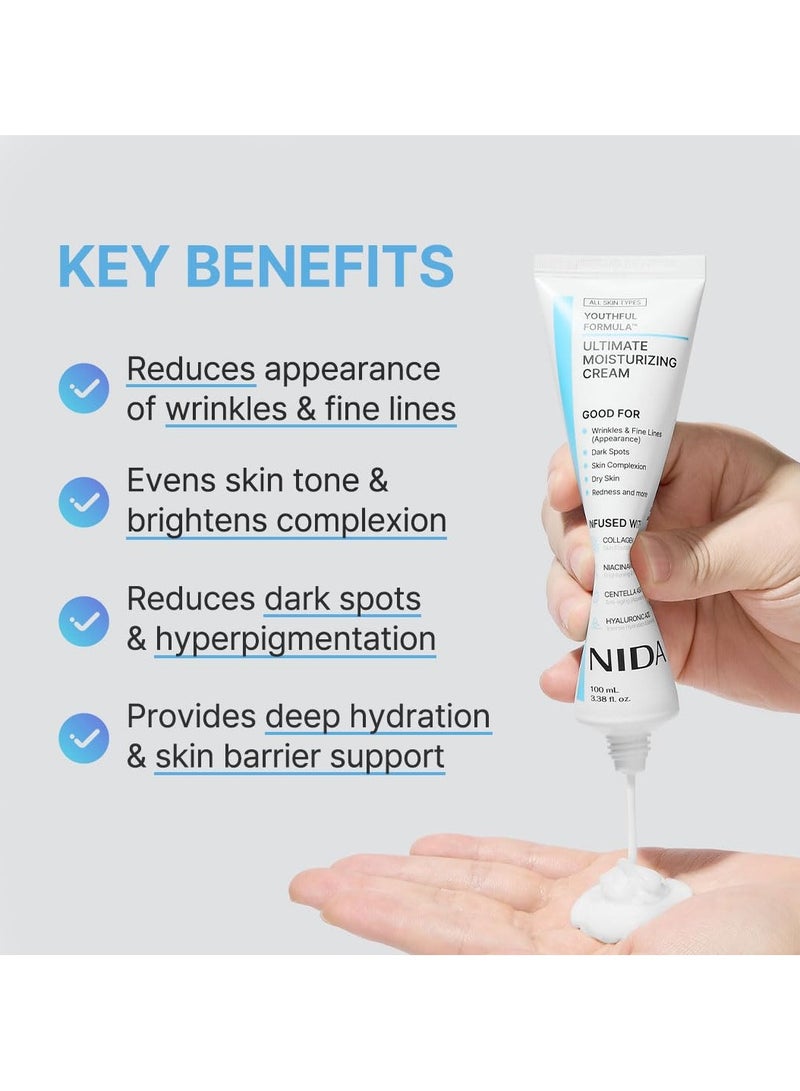 NIDA Youthful Formula™ Ultimate Moisturizing Cream | Centella Asiatica, Niacinamide, Hyaluronic Acid, Collagen | Wrinkles, Fine Lines, Dark Spots, Dry Skin, Redness | 3.38 fl. oz., 100ml - Image 2