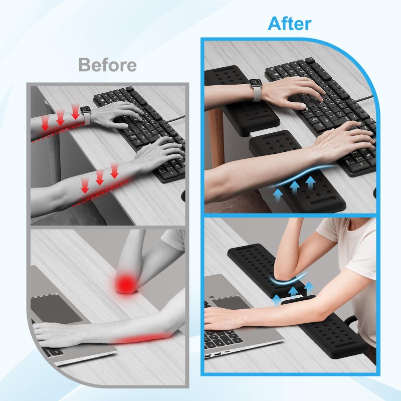 Leolee L-Shaped Desk Elbow Pads for Desk, Black Memory Foam Arm Rest for Desk with Non-Slip Base, Ergonomic Desk Edge Cushion, Wrist Rest for Computer Keyboard, Typing, Office, Home (2 Piece) - Image 3