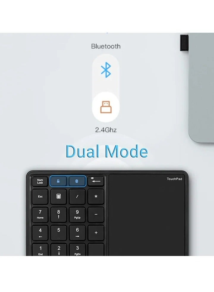 2.4G Wireless Numeric Keypad with Touchpad, 22 Keys Portable Bluetooth Number Pad, Financial Accounting USB C Rechargeable Number KeyboardBlack - Image 2