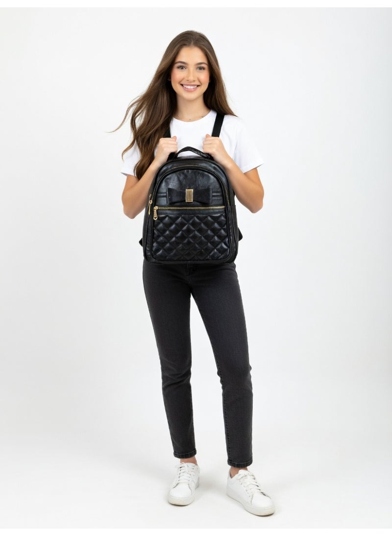 Elegant Quilted Bow Backpack – Premium Fashion Mini Backpack for Women-Black - Image 5