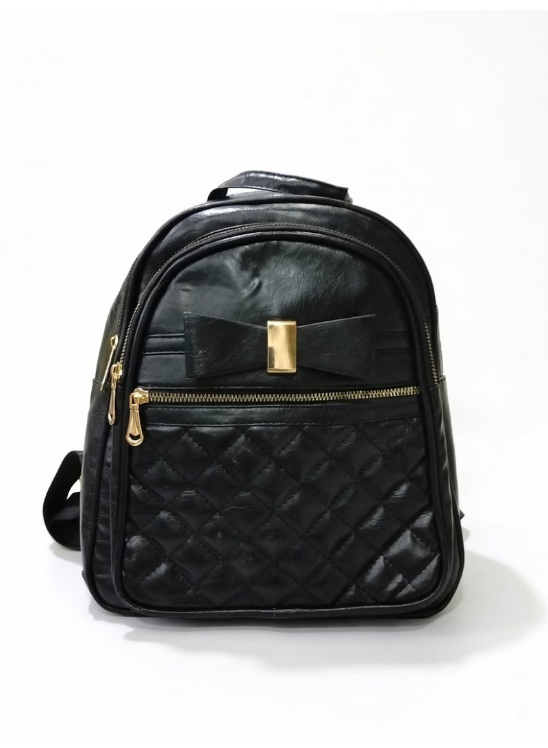 Elegant Quilted Bow Backpack – Premium Fashion Mini Backpack for Women-Black - Image 1