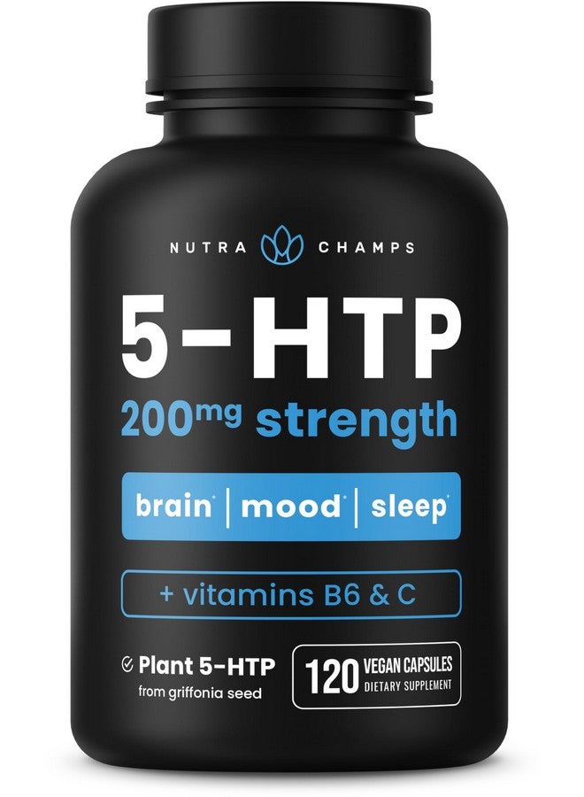 NutraChamps NutraChamps 5-HTP 200mg, 120 Vegan Capsules, Pure 5HTP 100mg Plus Co-Factors Vitamin B6 & Vitamin C - Image 1