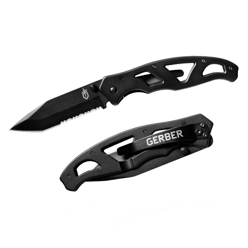 Gerber سكين جيير بارافريم II القابلة للطي، 3.5" نقطة تانتو حافة مسننة مع قفل إطار أمان، أسود - Image 1