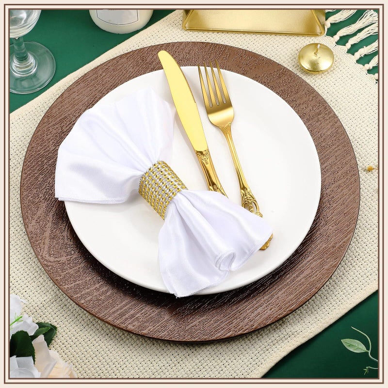 Mifoci 50 Pcs Faux Wooden Charger Plates 13 Inch Round Rustic Plastic Plates Antique Design Bulk Decorative Chargers for Dinner Tray for Wedding Dinner Table Farmhouse Party Event(Brown) - Image 4