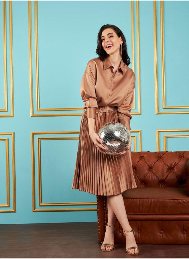 SASSAFRAS - Pleated Satin Midi Skirt by Styli - Image 1