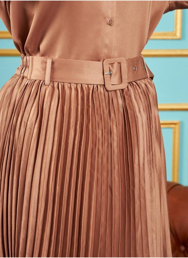 SASSAFRAS - Pleated Satin Midi Skirt by Styli - Image 1