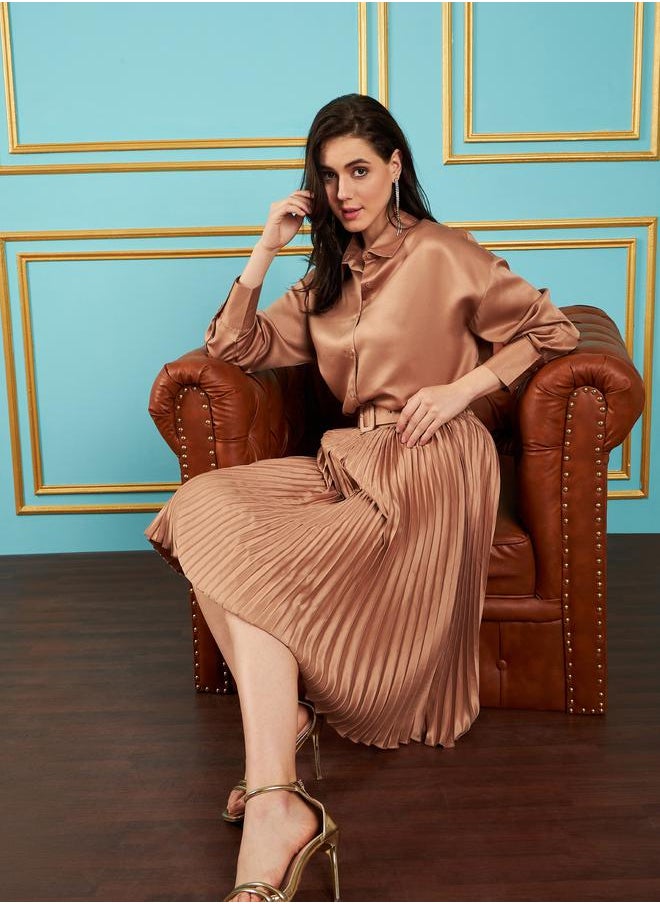 SASSAFRAS - Pleated Satin Midi Skirt by Styli - Image 1