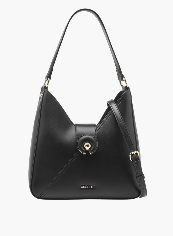 Celeste Solid Hobo Bag with Adjustable Strap and Button Closure