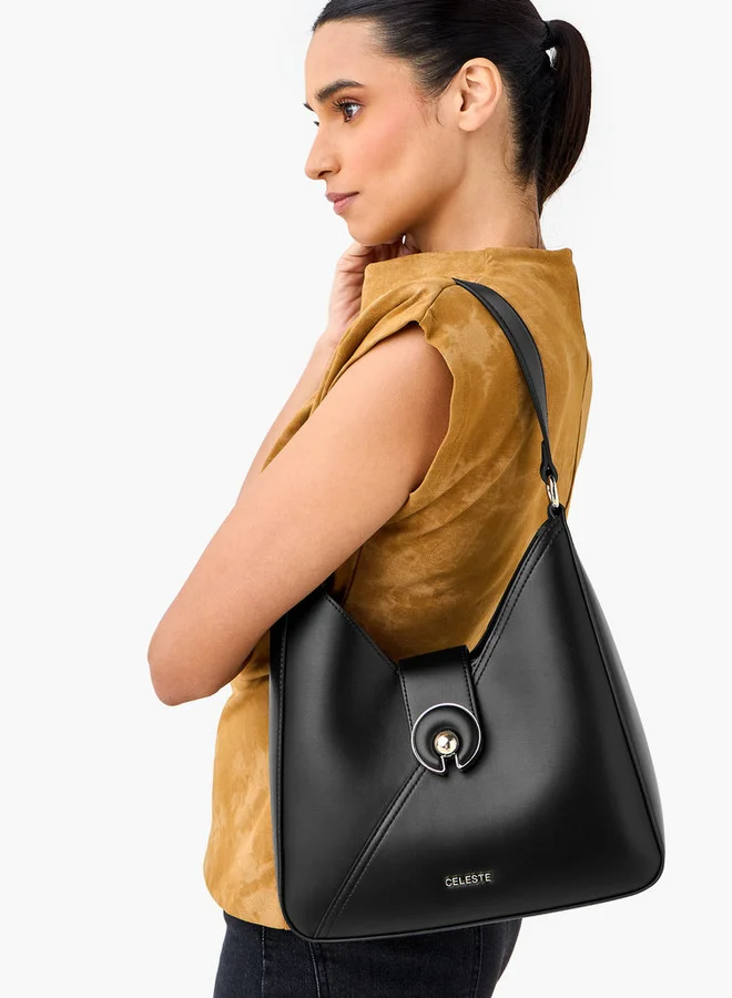 Celeste Solid Hobo Bag with Adjustable Strap and Button Closure