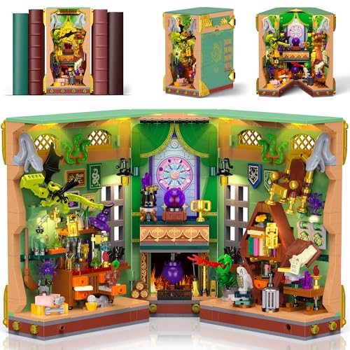 OKKIDY Magic Potion Book Nook Building Set with Light DIY Booknook Building Block kit for Home Decor Bookshelf 1033 PCS Miniature Bookend House Building Brick Toy Gift for Adult Kids Boy Girl Age 8 - Image 1