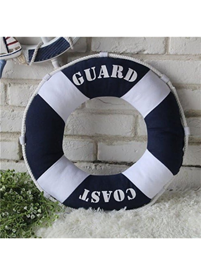 Fish Shaped Cotton and Linen Pillow Nautical Theme Cushions Lifebuoy Sailboat, Anchor, Rope Heart, Pentagram Mediterranean Style Nursery Stuffed Animal Pillow Coastal Throw Pillows (Lifebuoy 1) - Image 1