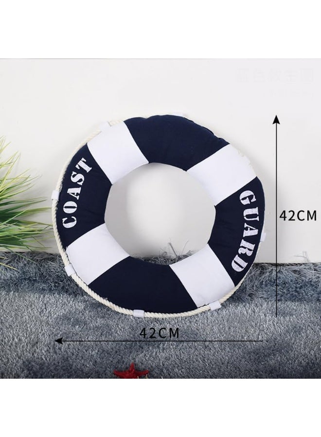 Fish Shaped Cotton and Linen Pillow Nautical Theme Cushions Lifebuoy Sailboat, Anchor, Rope Heart, Pentagram Mediterranean Style Nursery Stuffed Animal Pillow Coastal Throw Pillows (Lifebuoy 1) - Image 3