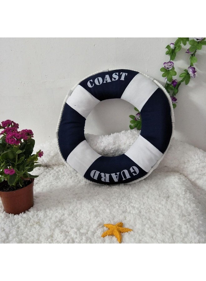 Fish Shaped Cotton and Linen Pillow Nautical Theme Cushions Lifebuoy Sailboat, Anchor, Rope Heart, Pentagram Mediterranean Style Nursery Stuffed Animal Pillow Coastal Throw Pillows (Lifebuoy 1) - Image 2
