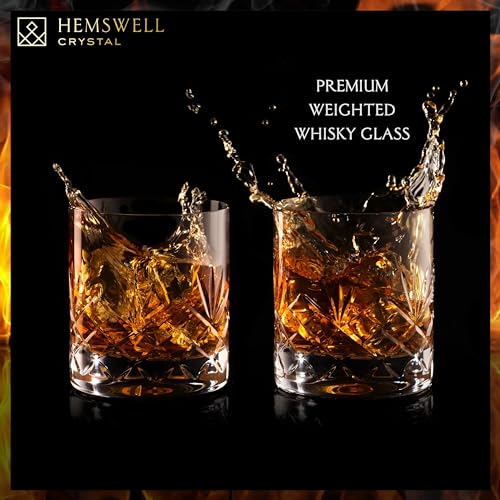 Hemswell Crystal طقم كؤوس ويسكي هيمسويل كريستال للرجال - 11 أونصة كؤوس بوربون كريستال روكس - كأس قديم الطراز لويسكي - صندوق مبطن بالساتان - غلينريغ - Image 2