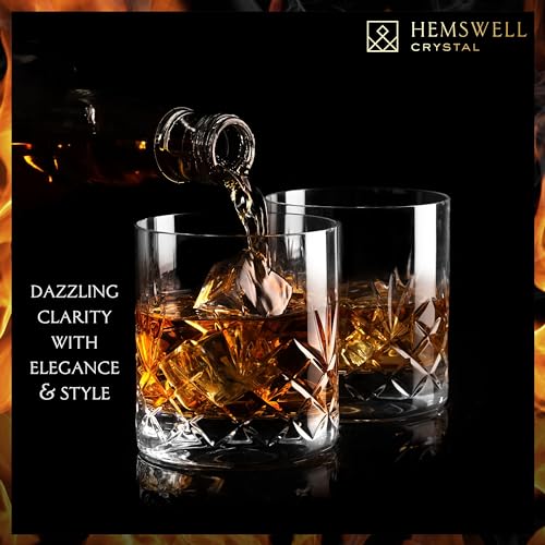 Hemswell Crystal طقم كؤوس ويسكي هيمسويل كريستال للرجال - 11 أونصة كؤوس بوربون كريستال روكس - كأس قديم الطراز لويسكي - صندوق مبطن بالساتان - غلينريغ - Image 5