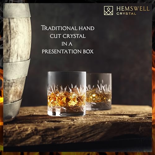 Hemswell Crystal طقم كؤوس ويسكي هيمسويل كريستال للرجال - 11 أونصة كؤوس بوربون كريستال روكس - كأس قديم الطراز لويسكي - صندوق مبطن بالساتان - غلينريغ - Image 3