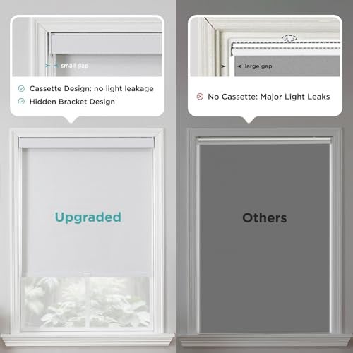 Joydeco 100 Blackout Roller Shades Cordless Blinds for Windows FreeStop Shades UV Protection Natural Woven Blinds for Home and Office LightProof Aluminum Cover 34 W x 75 H White - Image 3