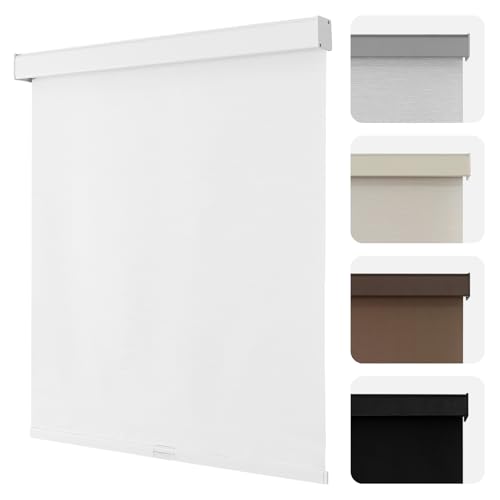 Joydeco 100 Blackout Roller Shades Cordless Blinds for Windows FreeStop Shades UV Protection Natural Woven Blinds for Home and Office LightProof Aluminum Cover 34 W x 75 H White - Image 1
