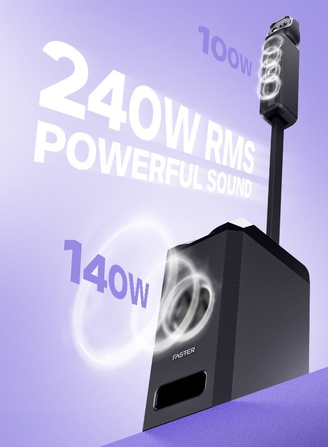 Faster X600 Portable Bluetooth Speaker 240W - Tower Sound System with Deep Bass, Wireless Mic - Outdoor Party Speaker, Bluetooth 5.3, USB Playback, AUX Input, FM Radio, LED Lights, Karaoke Function for Home Audio - Solid Build For Camping, Travel, Beach, Pool - Image 5