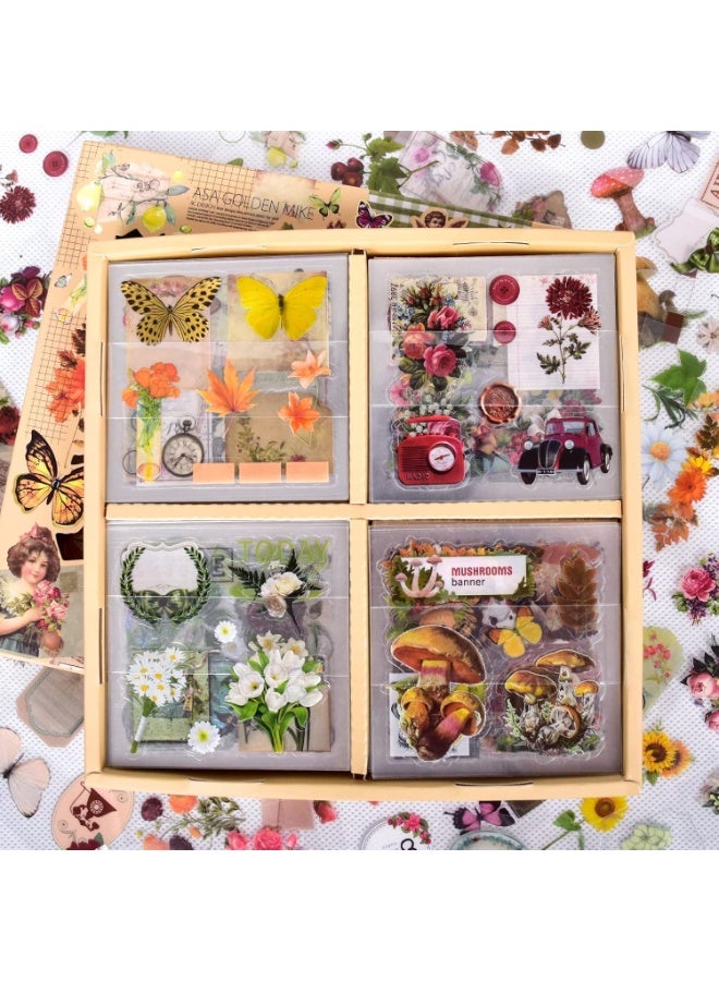 510PCS Plants Floral Scrapbook Stickers Kit Vintage Flowers Butterfly Mushroom Fall Maple Leaves Transparent Waterproof Stickers Set for Scrapbooking Supplies Aesthetic Junk JournalCraft - Image 1