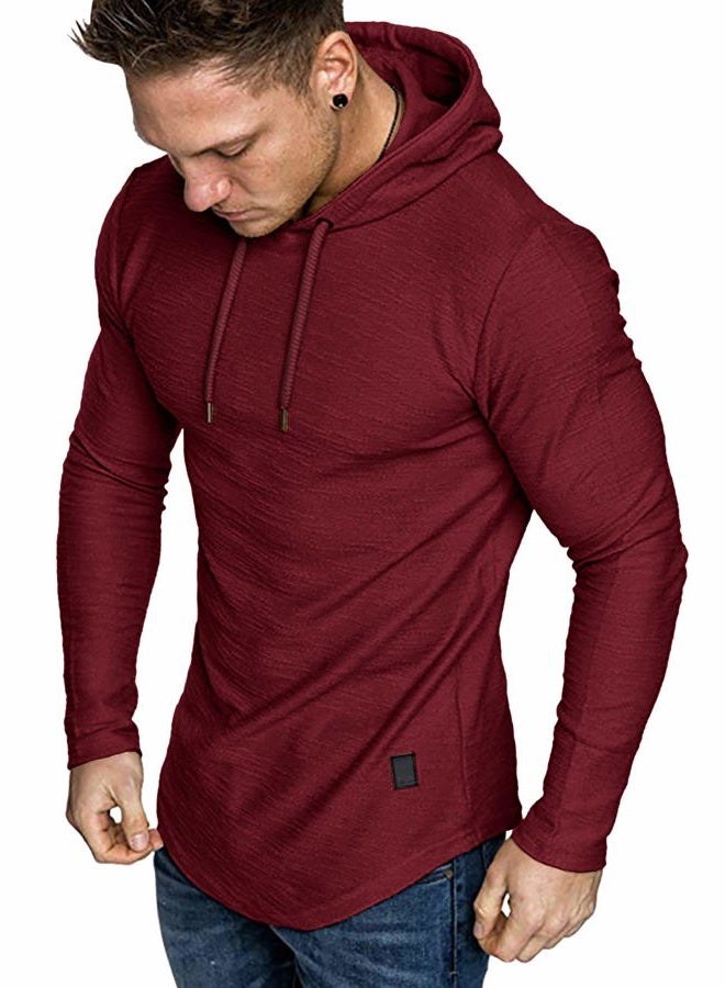 Lexiart Mens Fashion Athletic Hoodies Sport Sweatshirt Solid Color Fleece Pullover Red Large - Image 1