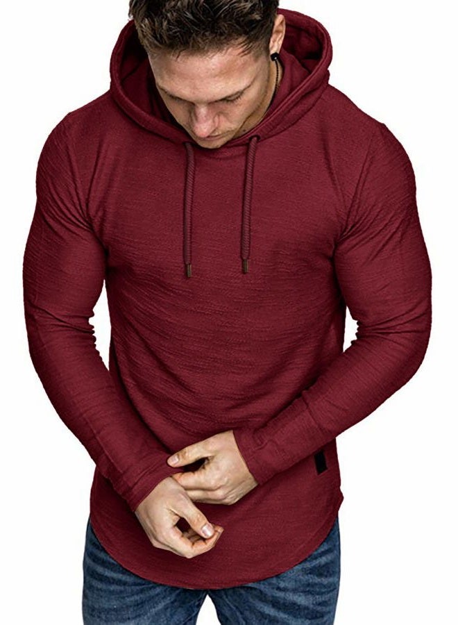 Lexiart Mens Fashion Athletic Hoodies Sport Sweatshirt Solid Color Fleece Pullover Red Large - Image 2