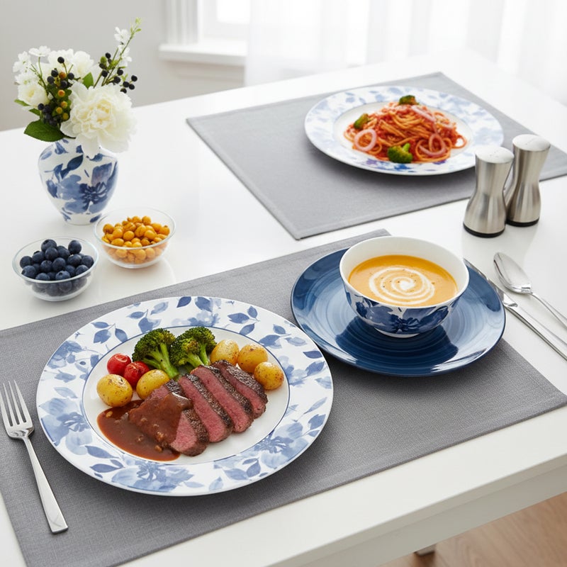 Shallow طقم عشاء شالو STAL من البورسلين 18 قطعة أبيض|نمط زهور أزرق - Image 4