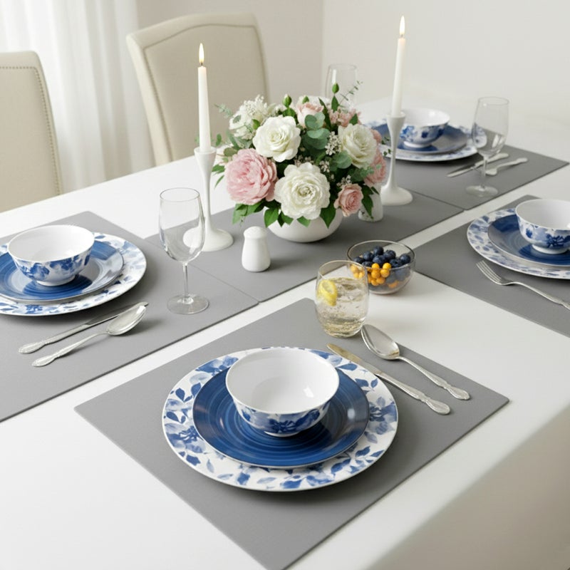 Shallow طقم عشاء شالو STAL من البورسلين 18 قطعة أبيض|نمط زهور أزرق - Image 5