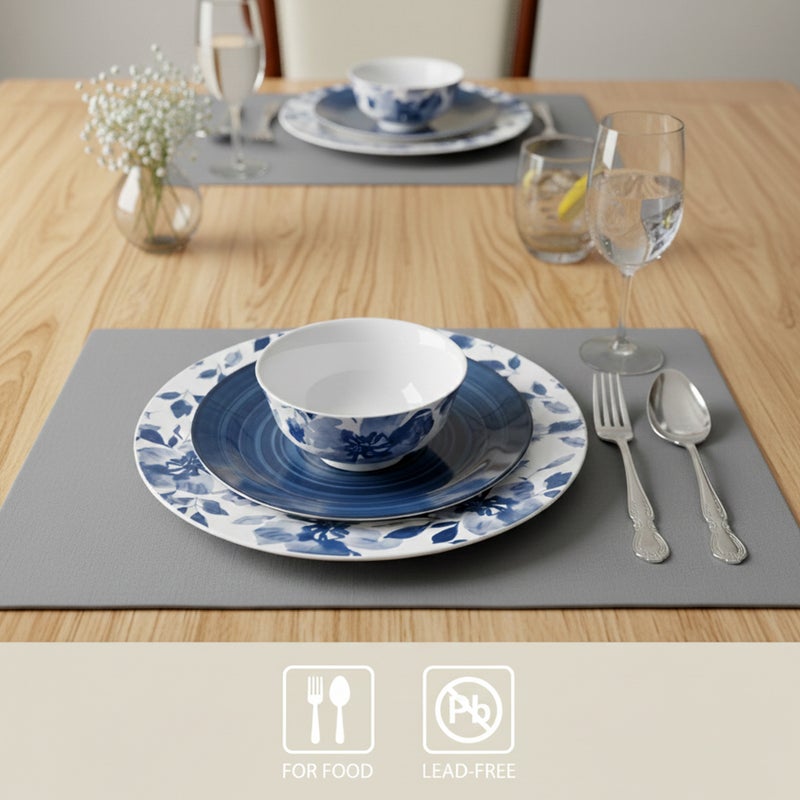 Shallow طقم عشاء شالو STAL من البورسلين 18 قطعة أبيض|نمط زهور أزرق - Image 2