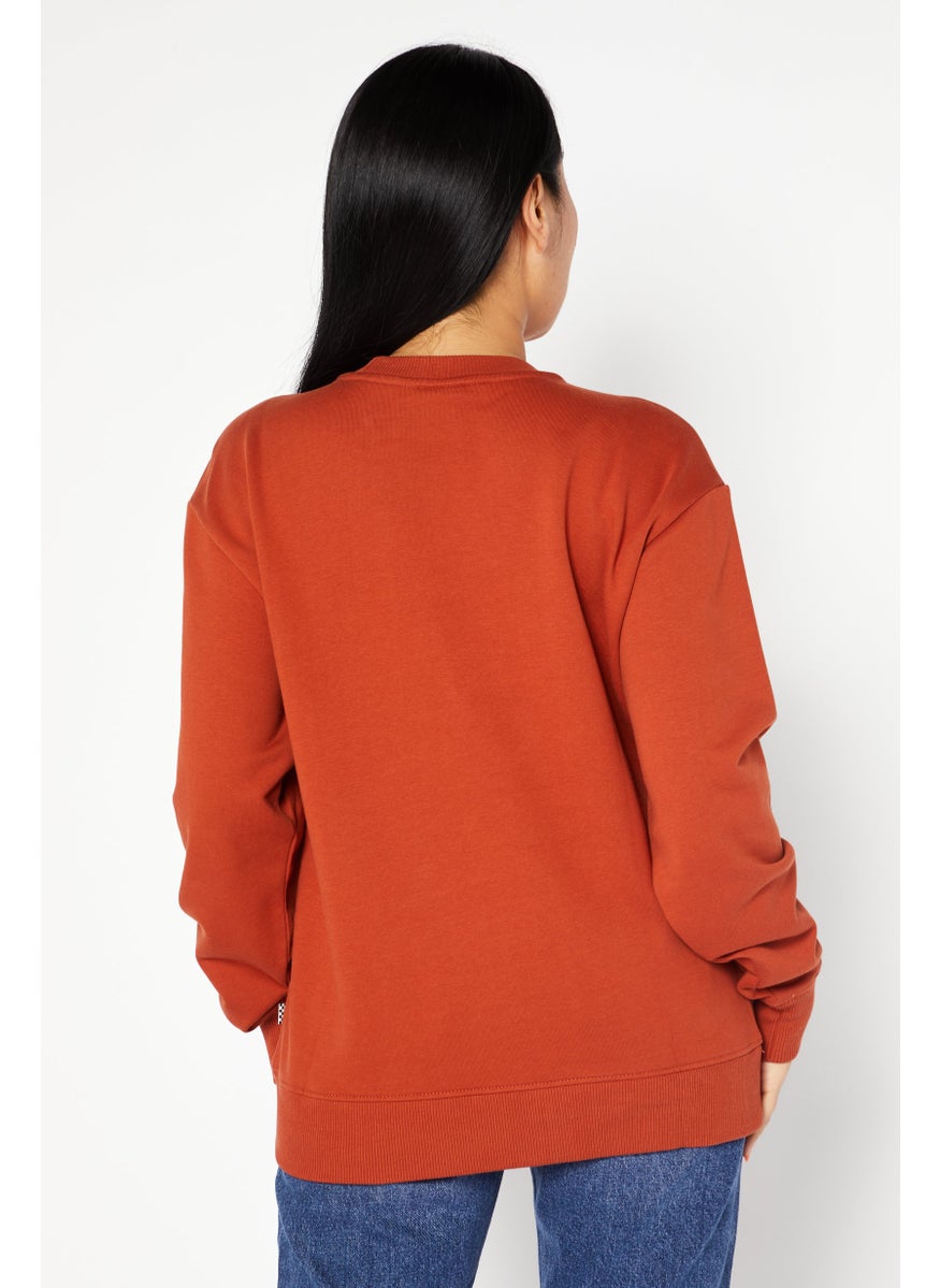 VANS Women Crew Neck Embroidered Logo Sweatshirt, Rust  - Image 4
