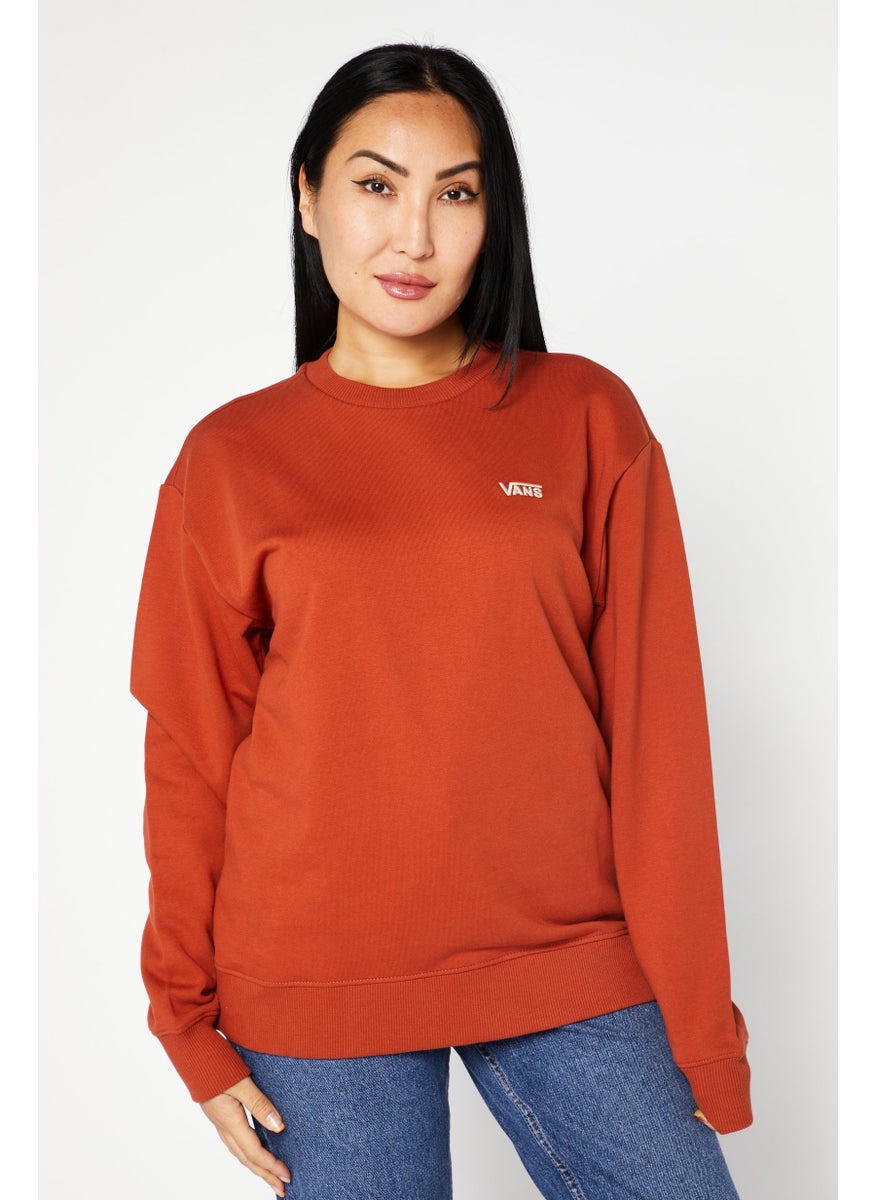 VANS Women Crew Neck Embroidered Logo Sweatshirt, Rust  - Image 1