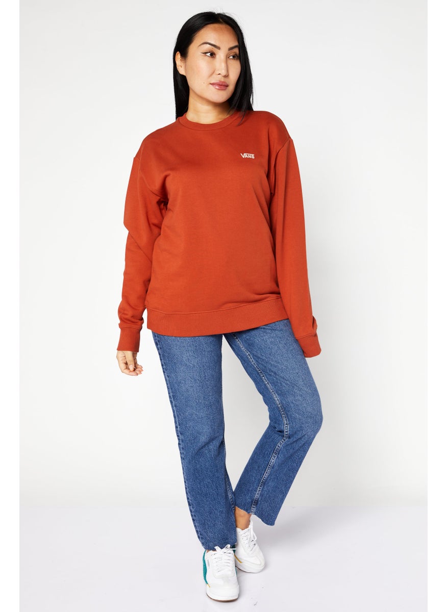 VANS Women Crew Neck Embroidered Logo Sweatshirt, Rust  - Image 2