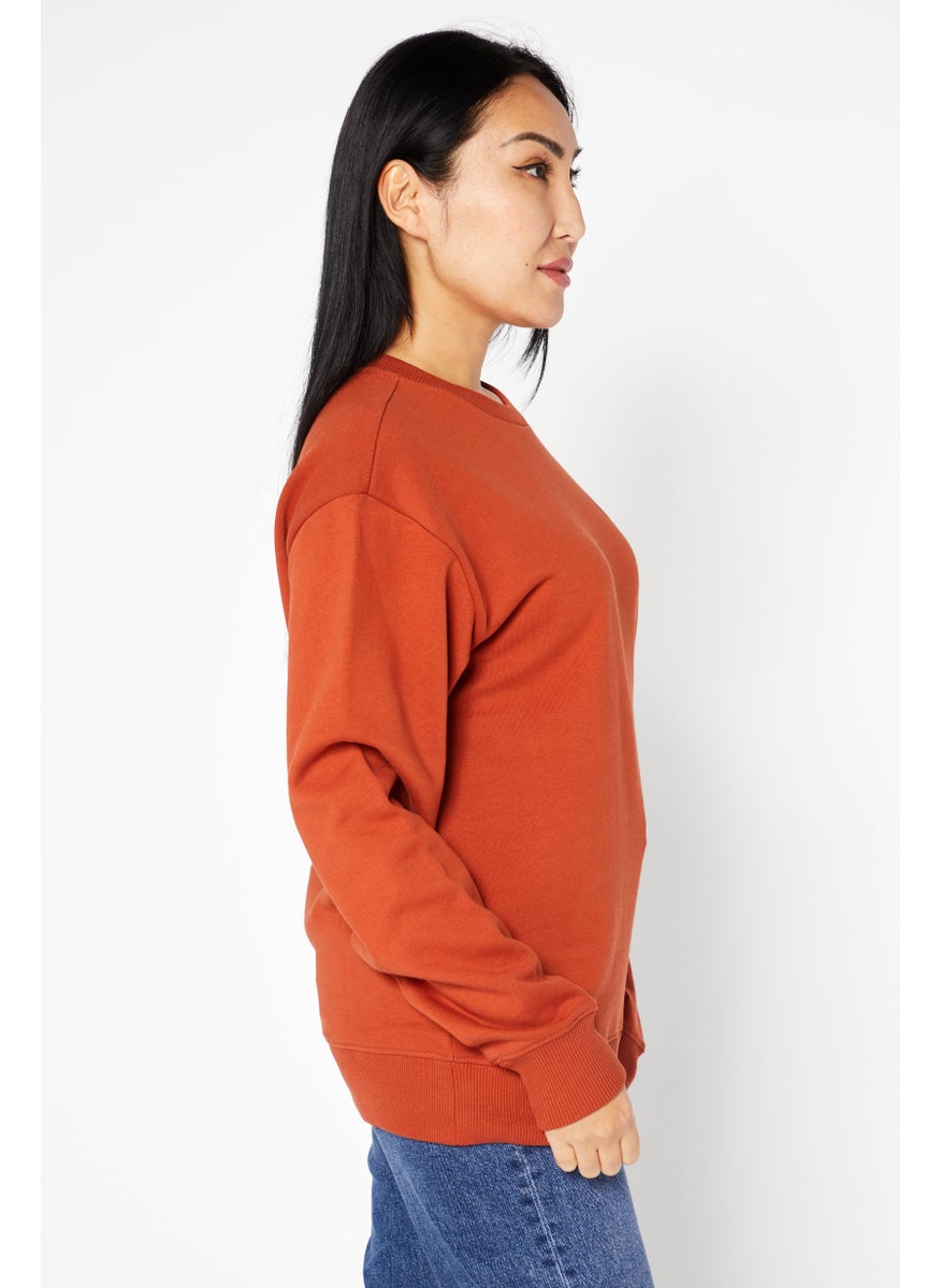 VANS Women Crew Neck Embroidered Logo Sweatshirt, Rust  - Image 3