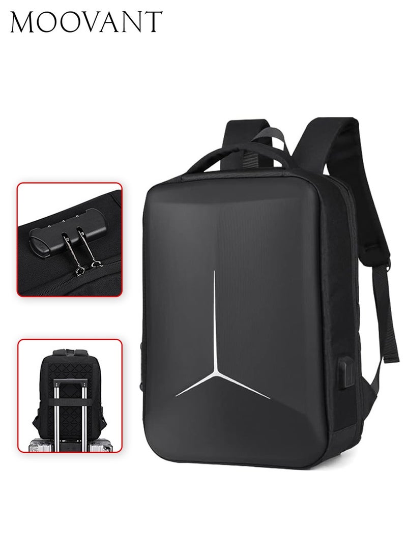Moovant 17 Inch Hard Shell Laptop Backpack, Anti-Theft Waterproof Business Travel Computer Laptop Bag, with USB Port, Headphone Hole, Password Lock, Reflective Strip, Black  - Image 1