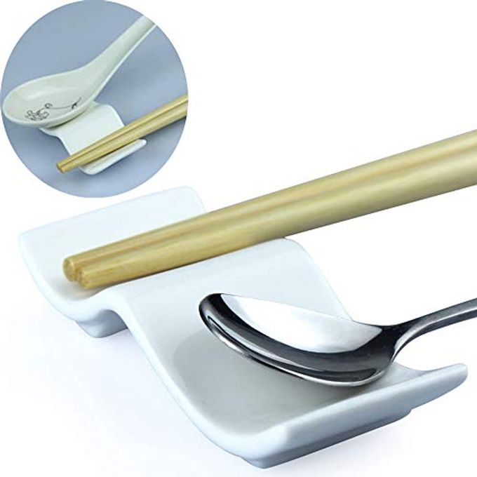 Woonsoon Ceramic Chopsticks Rest Rack Set of 10pcs,Chinese Style Dinner Spoon Stand Knife Fork Holder Porcelain Chopsticks Stand - Image 1