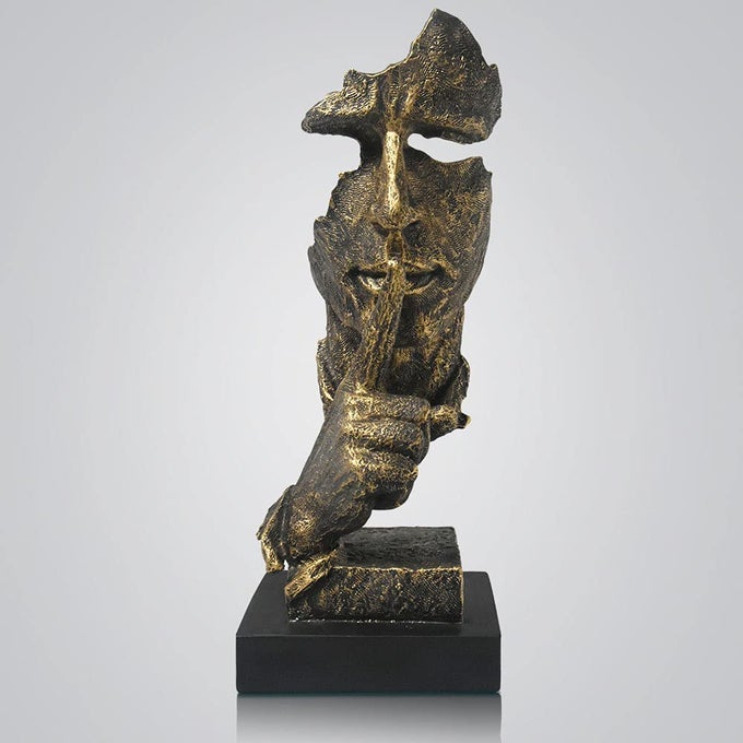 THINKER STATUE SILENCE IS GOLD MODERN DECOR CREATIVE ABSTRACT ART FIGURINE RESIN SCULPTURES DECORATION ROOM HOME STUDY OFFICE FIGURINES FOR DESKTOP SHELF TABLE ORNAMENT BRONZE