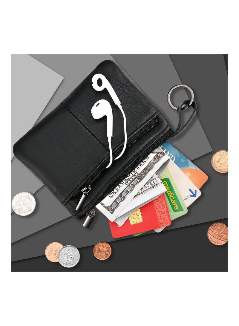 SYOSI Leather Coin Pouch, Triple Zipper Wallet with Key Ring Attachment Compact Coin Purse Minimalist Key Wallet Pocket-sized Card Holder Functional Keyring Wallet Versatile Leather Pouch for Unisex(Black) - Image 5